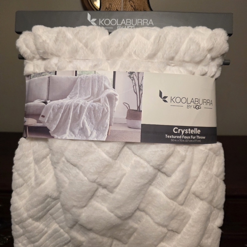 Koolaburra Crystelle Textured Faux Fur Throw - White